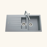 Évier granit gris ALBEY 1 bac et demi - 1 égouttoir