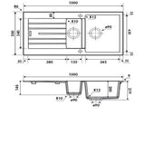 Évier granit gris ALBEY 1 bac et demi - 1 égouttoir