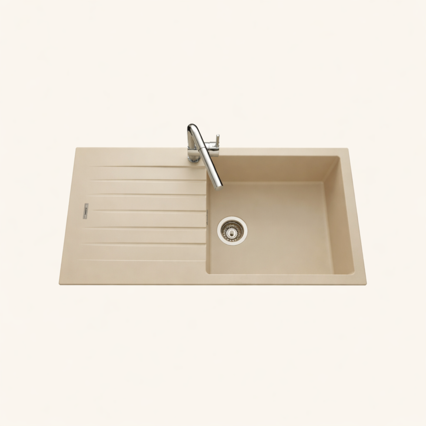 Évier granit beige ALBEY 1 grand bac - 1 égouttoir