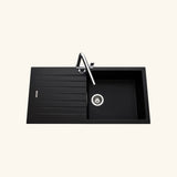 Évier granit noir ALBEY 1 grand bac 1 égouttoir