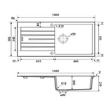 Évier granit gris ALBEY 1 grand bac - 1 égouttoir