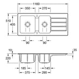 Evier céramique gris fossil Villeroy & Boch ARCHITECTURA 2 bacs 1 égouttoir