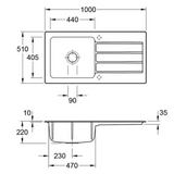 Evier céramique Villeroy & Boch ARCHITECTURA noir mat 1 grand bac 1 égouttoir