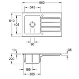 Evier céramique Villeroy & Boch ARCHITECTURA noir mat 1 bac 1 égouttoir