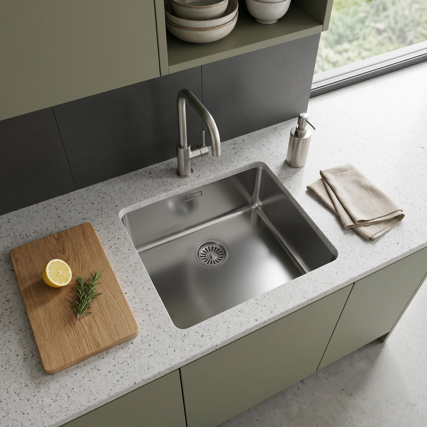 Evier inox sous-plan SUZON 1 bac 490x440