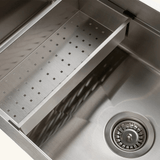 Évier sous plan inox lisse Luisina RIMTICA 1 très grand bac 1 petit égouttoir - passoire incluse