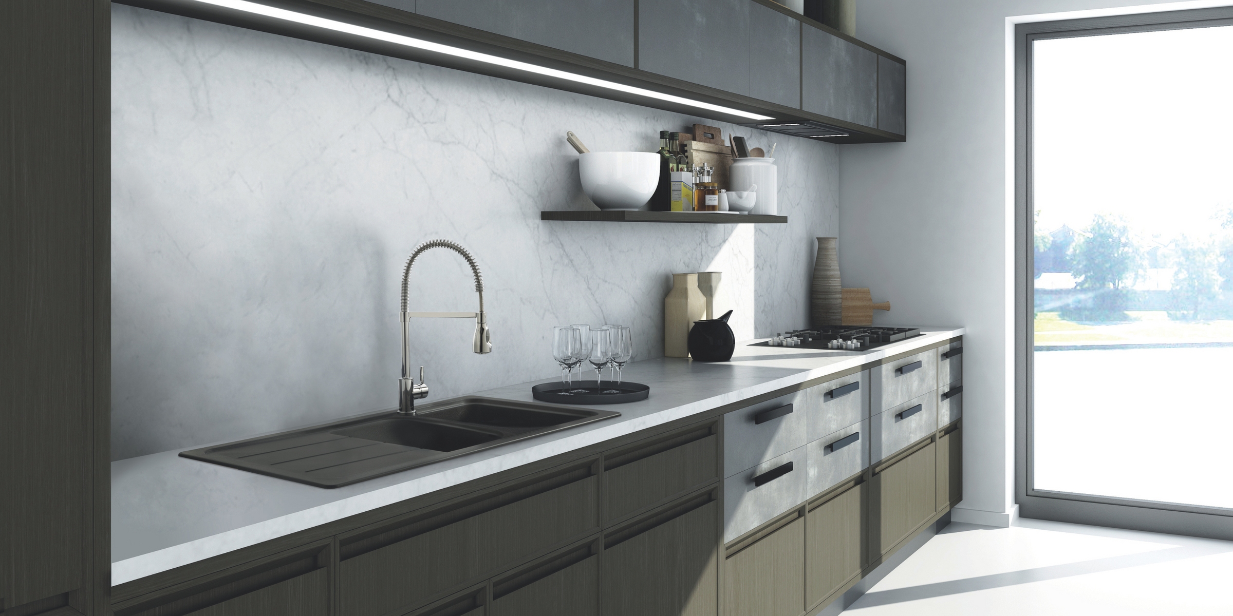 Offrez-vous plus de confort avec l’évier FORMHAUS noir en granit à 2 bacs et égouttoir, parfait pour cuisiner.