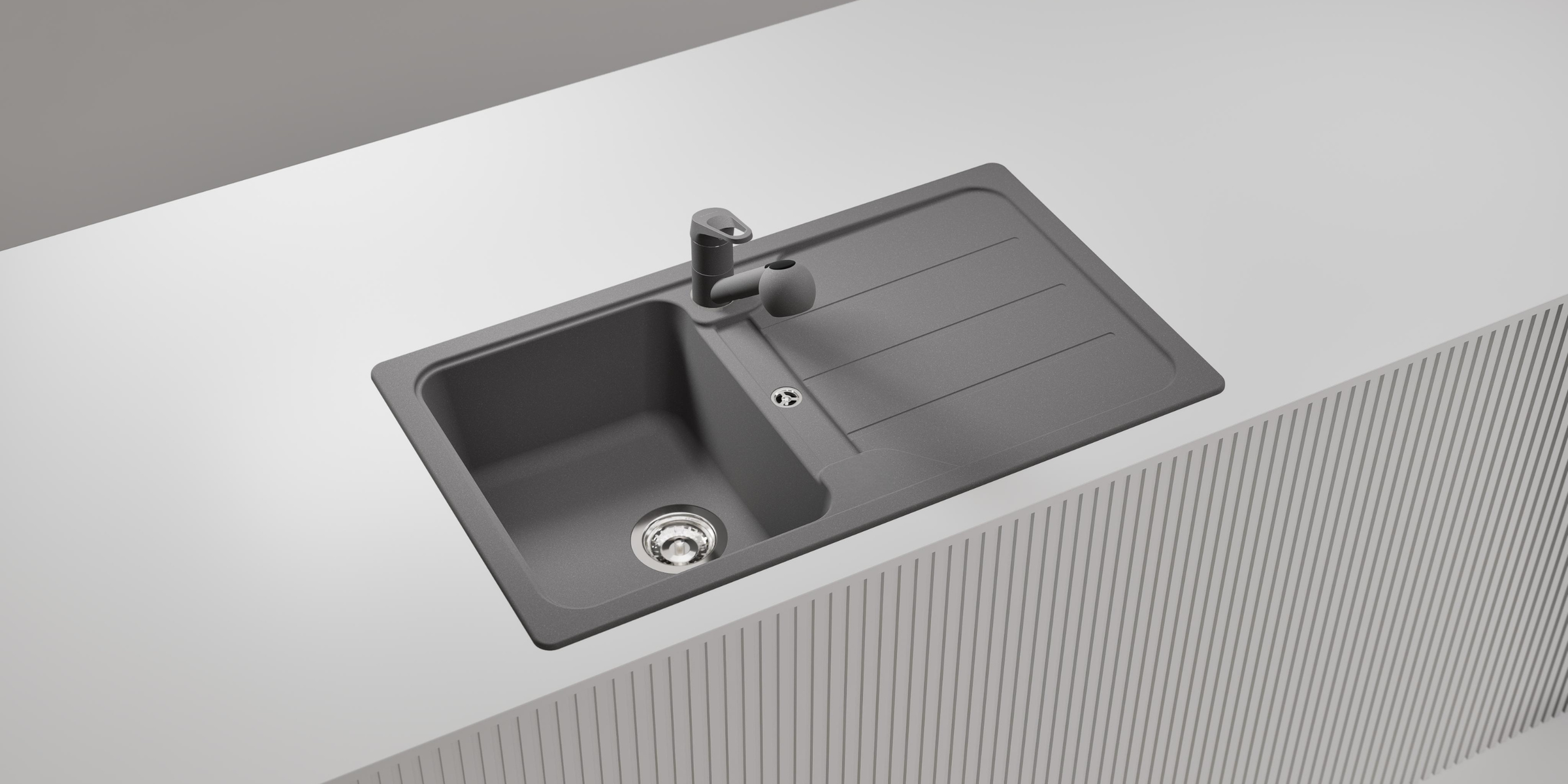 Évier granit noir Schock FORMHAUS 1 bac 1 égouttoir, à une cuisine design, finition noire élégante, esprit contemporain.