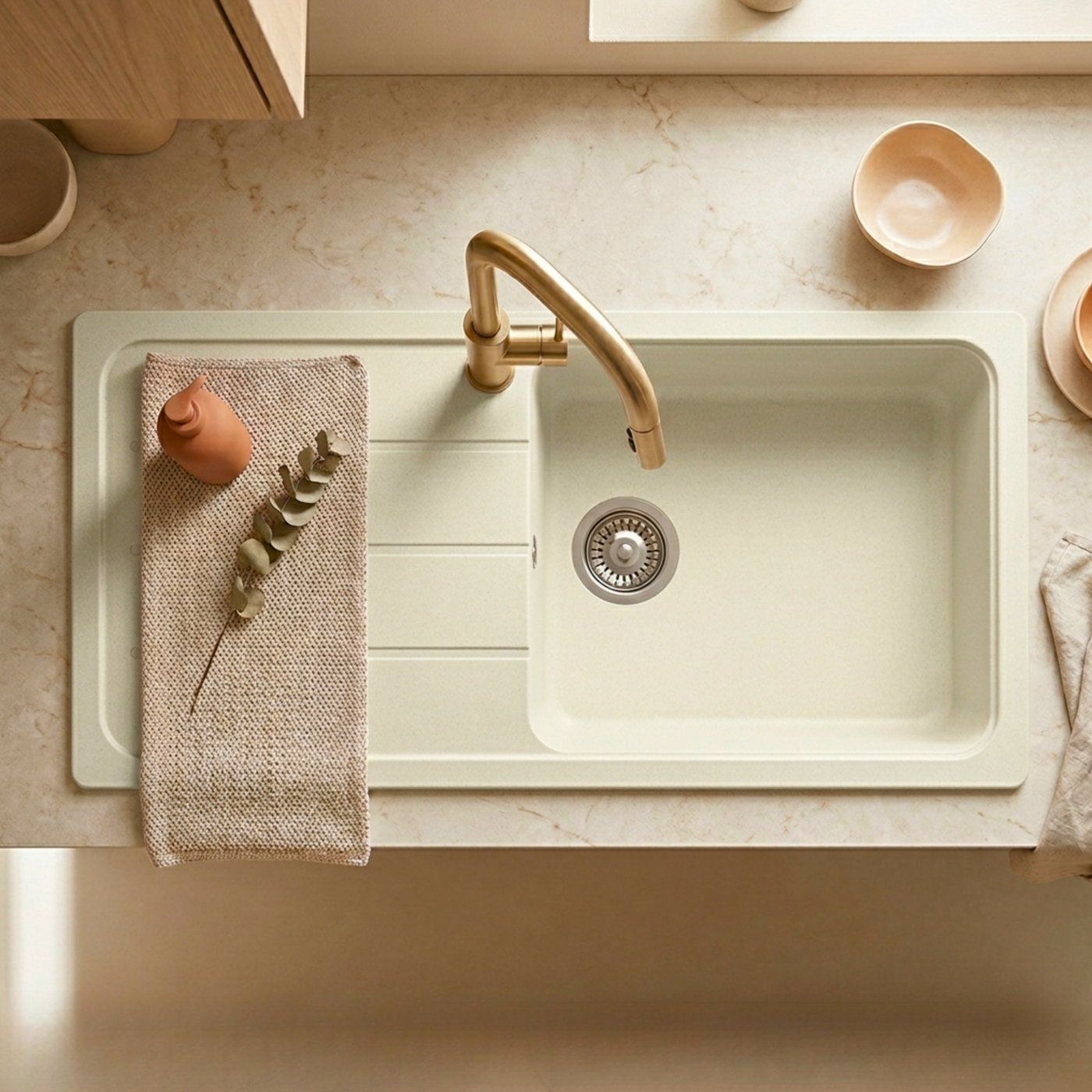 Évier granit beige vanille Schock FORMHAUS 1 grand bac - 1 égouttoir