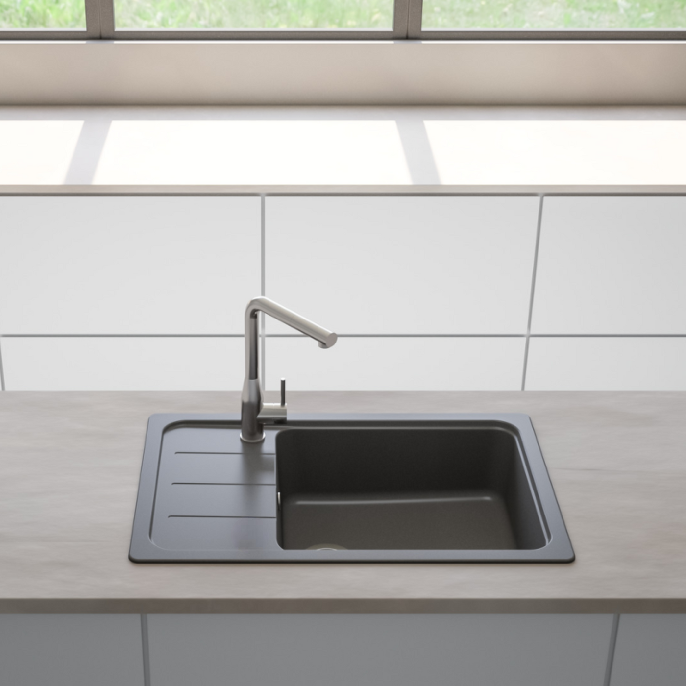 Evier granit noir Shock FORMHAUS 1 grand bac - 1 petit égouttoir