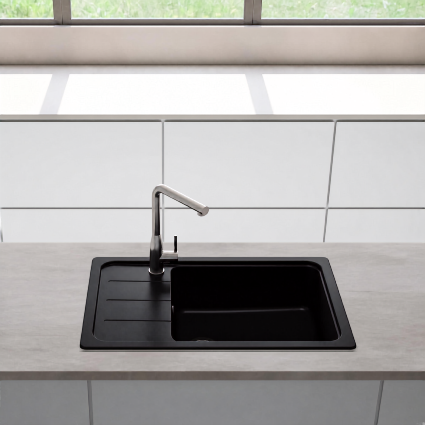 Evier granit noir Shock FORMHAUS 1 grand bac - 1 petit égouttoir