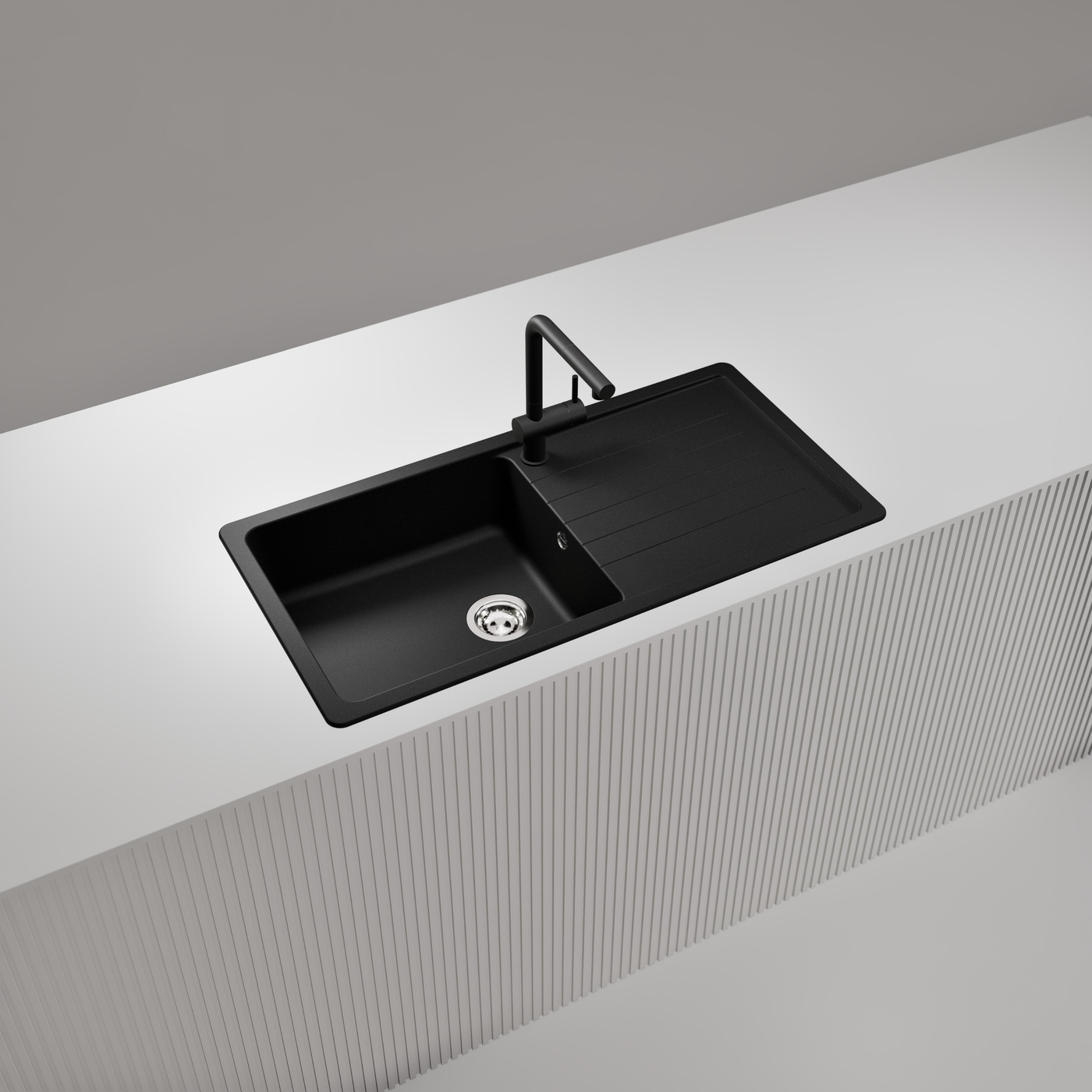 Évier granit noir Luisina BOHEME 1 grand bac 1 égouttoir