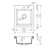 Evier à poser en granit blanc Kümbad BOLTO 1 bac