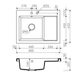 Evier à poser en granit blanc Kümbad BOLTO 1 bac - égouttoir à droite