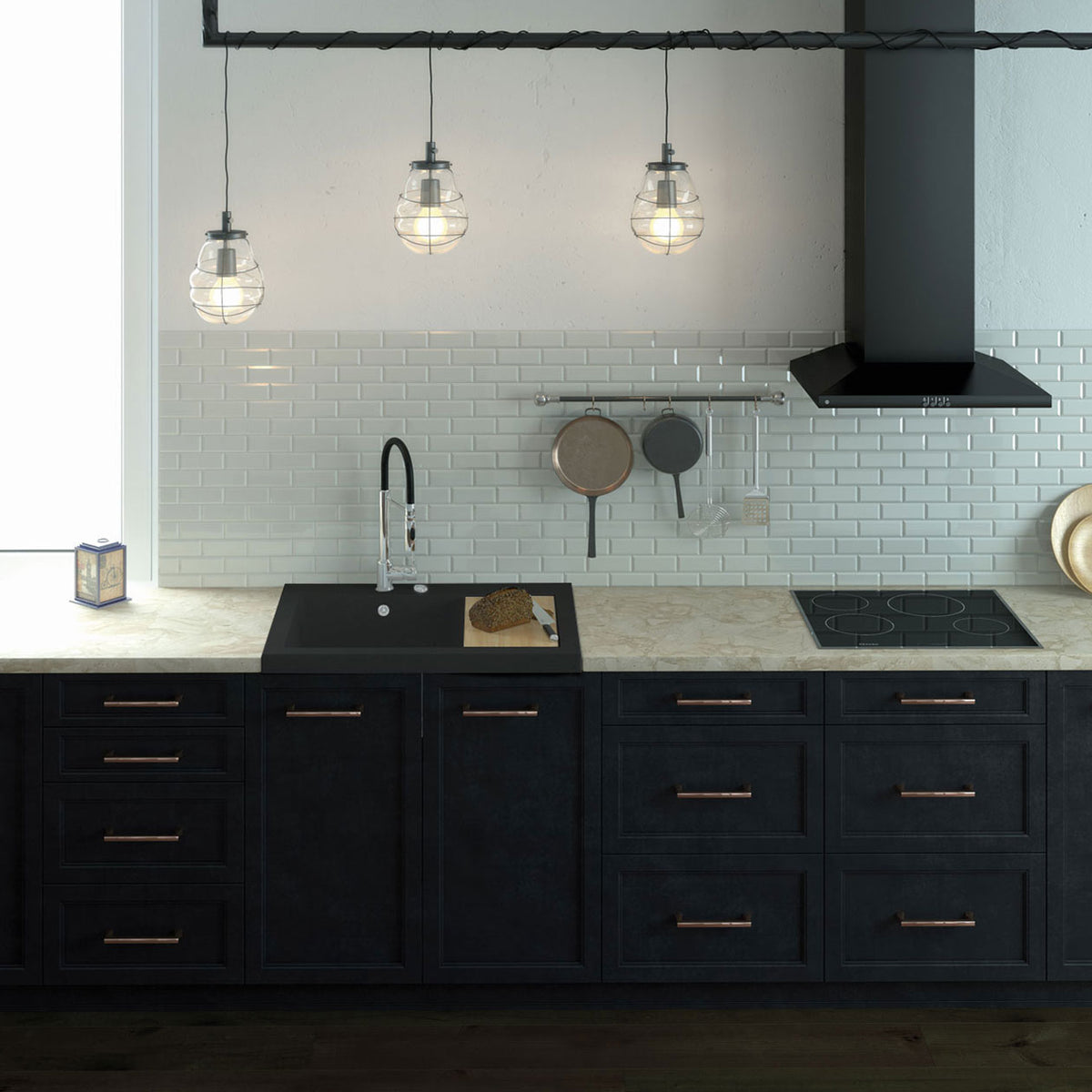 Evier à poser en granit noir Kümbad BOLTO 1 bac - égouttoir droite