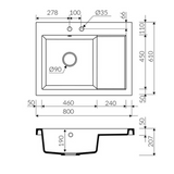 Evier à poser en granit noir Kümbad BOLTO 1 bac - égouttoir droite