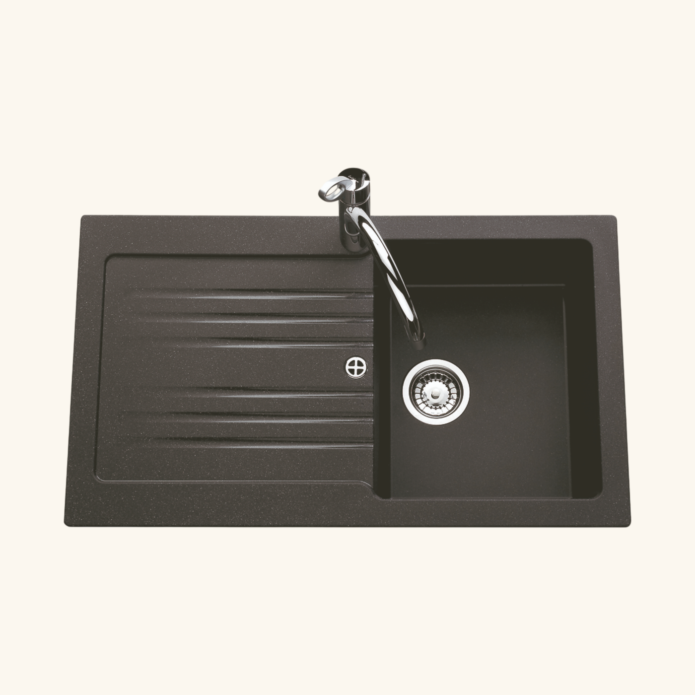 Évier résine noir moucheté BRIVA 1 bac 1 égouttoir