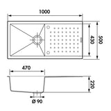 Évier granit noir Luisina FUSION 1 grand bac - 1 égouttoir