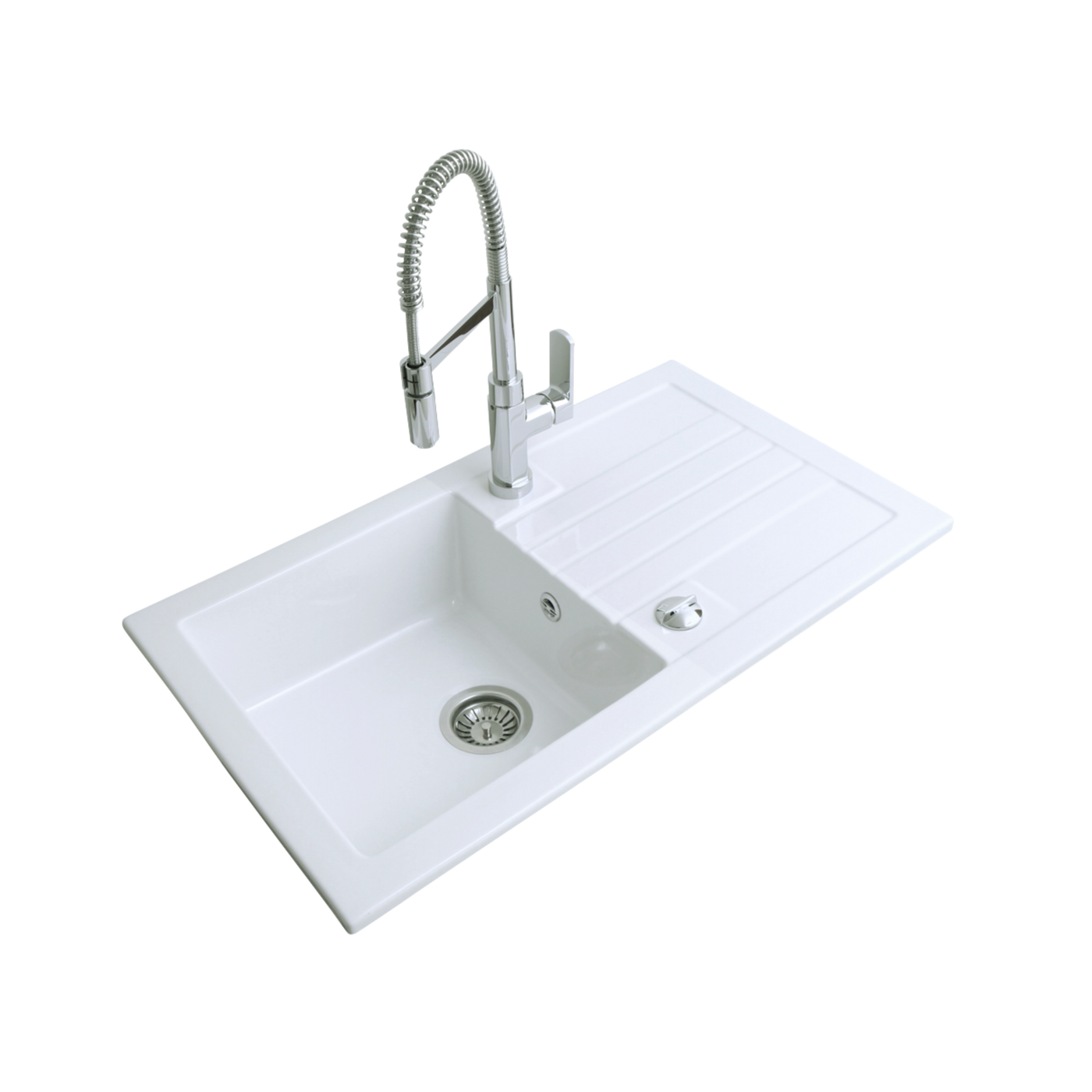 Evier céramique blanc CELESTIN 1 bac 1 égouttoir