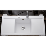 Evier céramique blanc mat Systemceram CLEYA 1 grand bac 2 égouttoirs