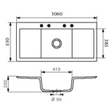 Evier céramique blanc mat Systemceram CLEYA 1 grand bac 2 égouttoirs