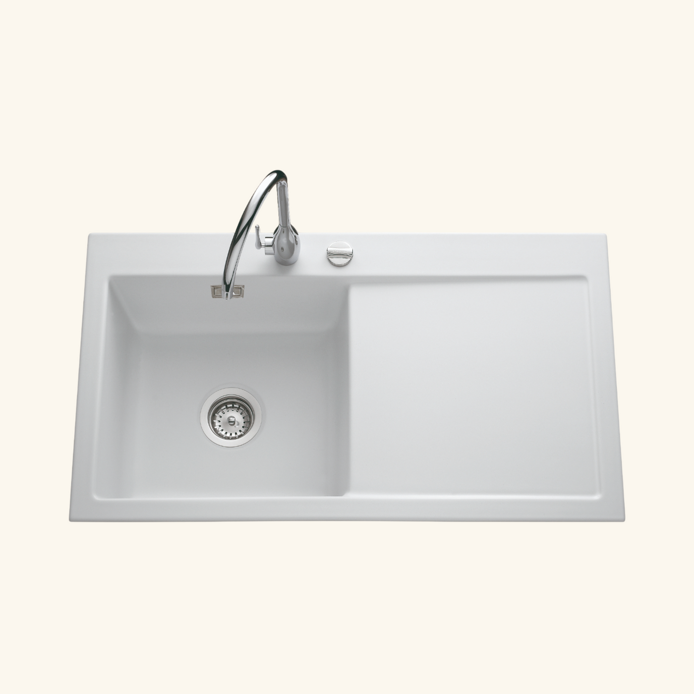 Evier céramique blanc mat Systemceram CLEYA 1 grand bac - égouttoir droite