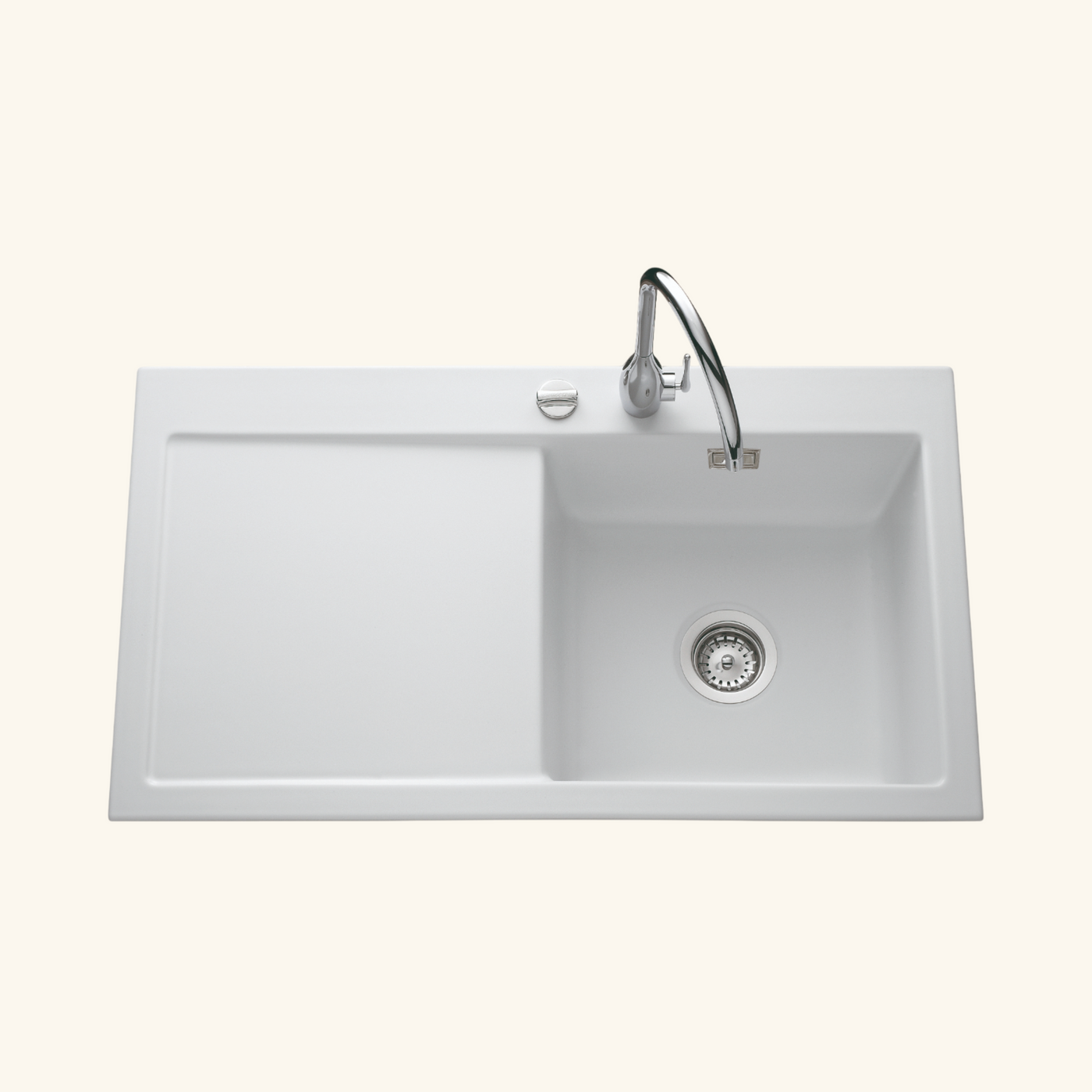 Evier céramique blanc mat Systemceram CLEYA 1 grand bac - égouttoir gauche