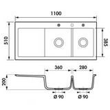 Evier céramique blanc mat Systemceram CLEYA 2 bacs - égouttoir droite