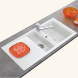 Évier résine blanc Ewi EMERAUDE 1 bac et demi - 1 égouttoir