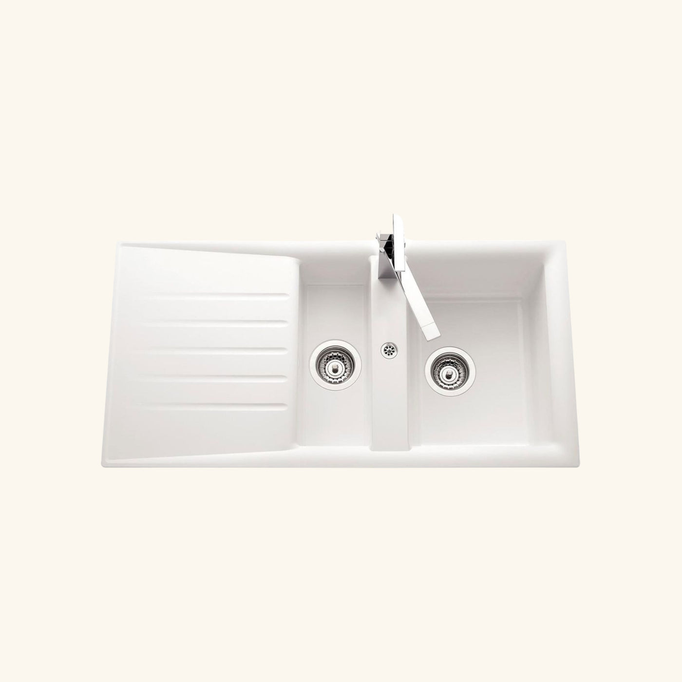 Évier résine blanc Ewi EMERAUDE 1 bac et demi - 1 égouttoir