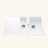 Évier résine blanc Ewi EMERAUDE 1 bac et demi - 1 égouttoir