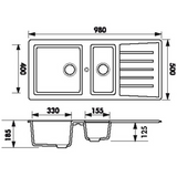 Évier résine blanc Ewi EMERAUDE 1 bac et demi - 1 égouttoir