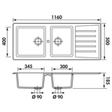 Évier résine noir Ewi EMERAUDE 2 bacs 1 égouttoir