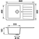 Évier résine noir Ewi EMERAUDE 1 bac 1 égouttoir