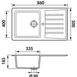 Évier résine blanc Ewi EMERAUDE 1 bac 1 égouttoir