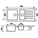 Évier résine noir Ewi EMERAUDE 1 bac et demi - 1 égouttoir