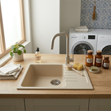 Évier granit beige Luisina DOLCE 1 grand bac 1 très petit égouttoir