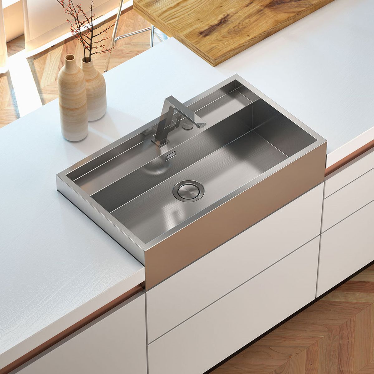 Évier timbre d'office inox lisse DIAMANTE 1 bac