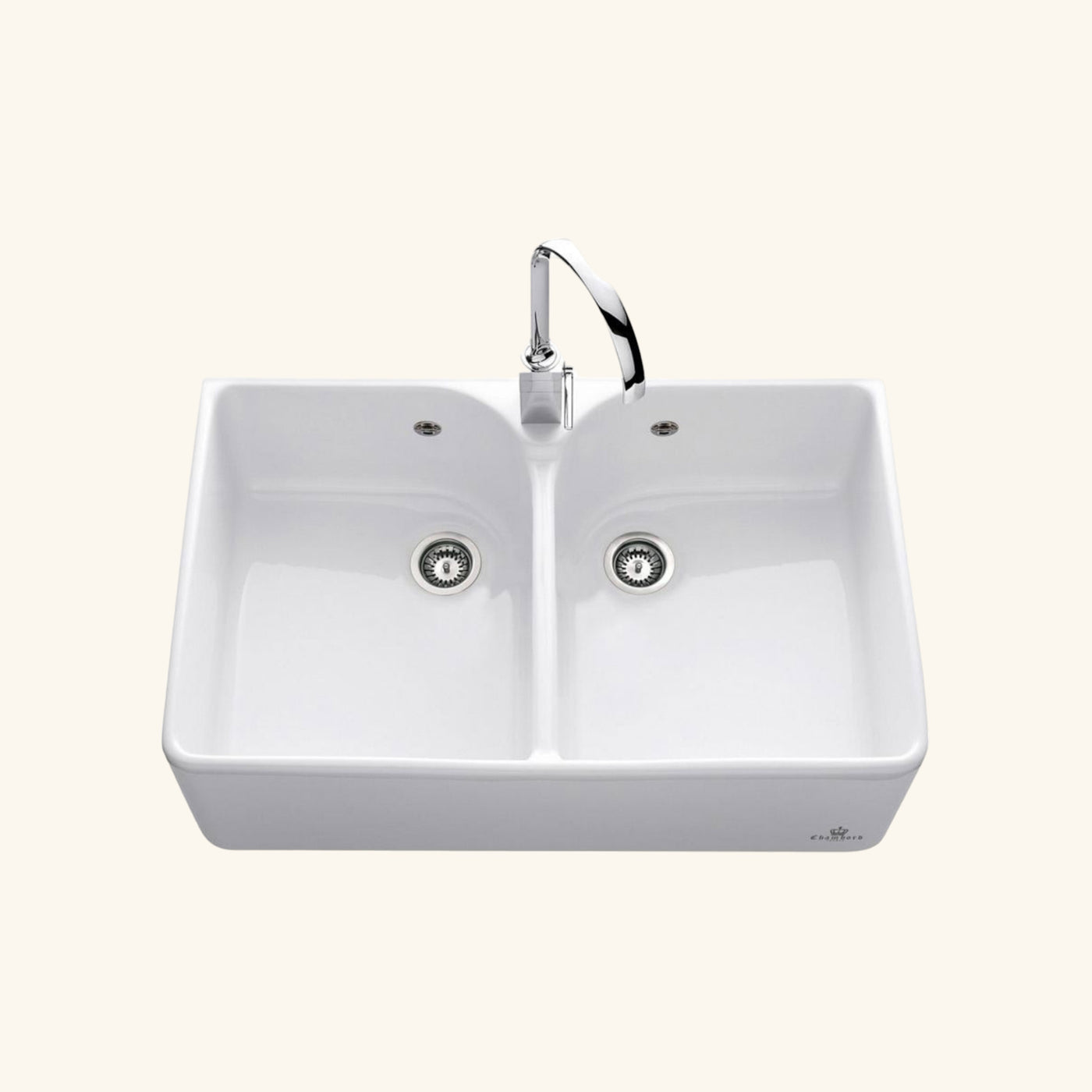 Évier timbre d'office céramique blanc EKIO II 2 bacs