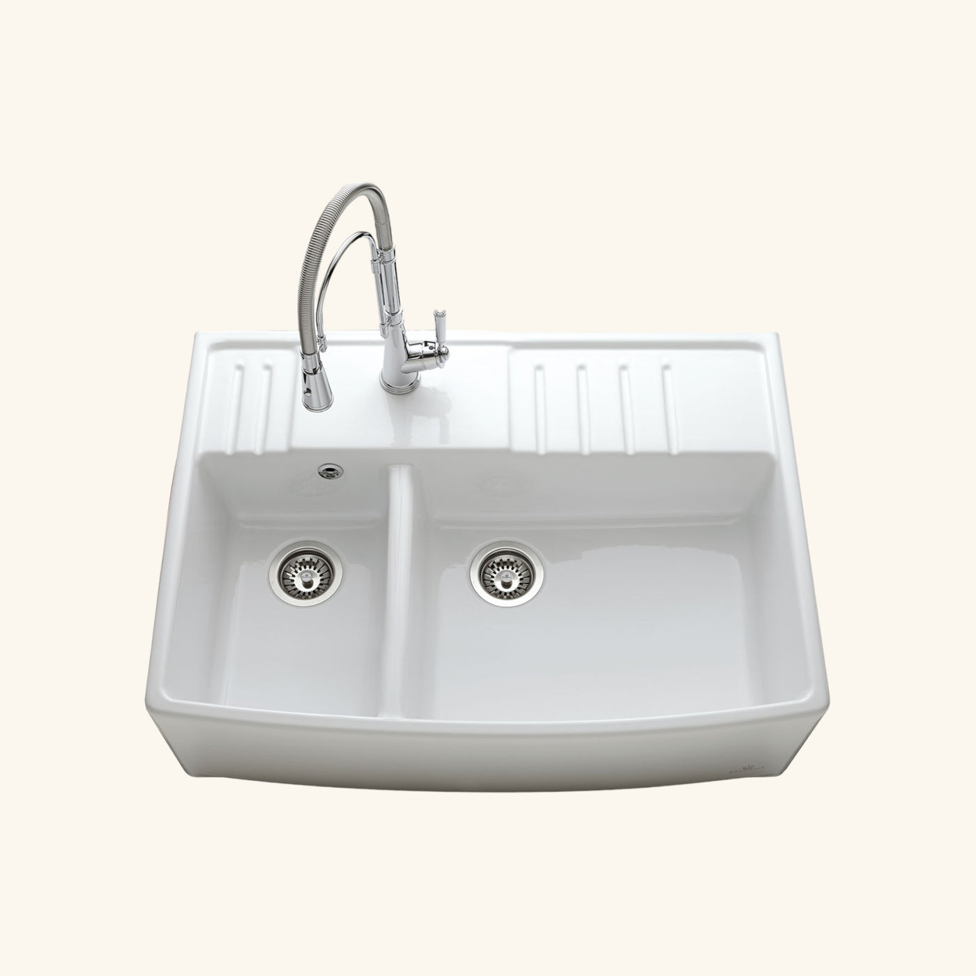 Évier timbre d'office céramique blanc EKIO NEWCO 2 bacs