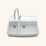 Évier timbre d'office céramique blanc EKIO NEWCO 2 bacs