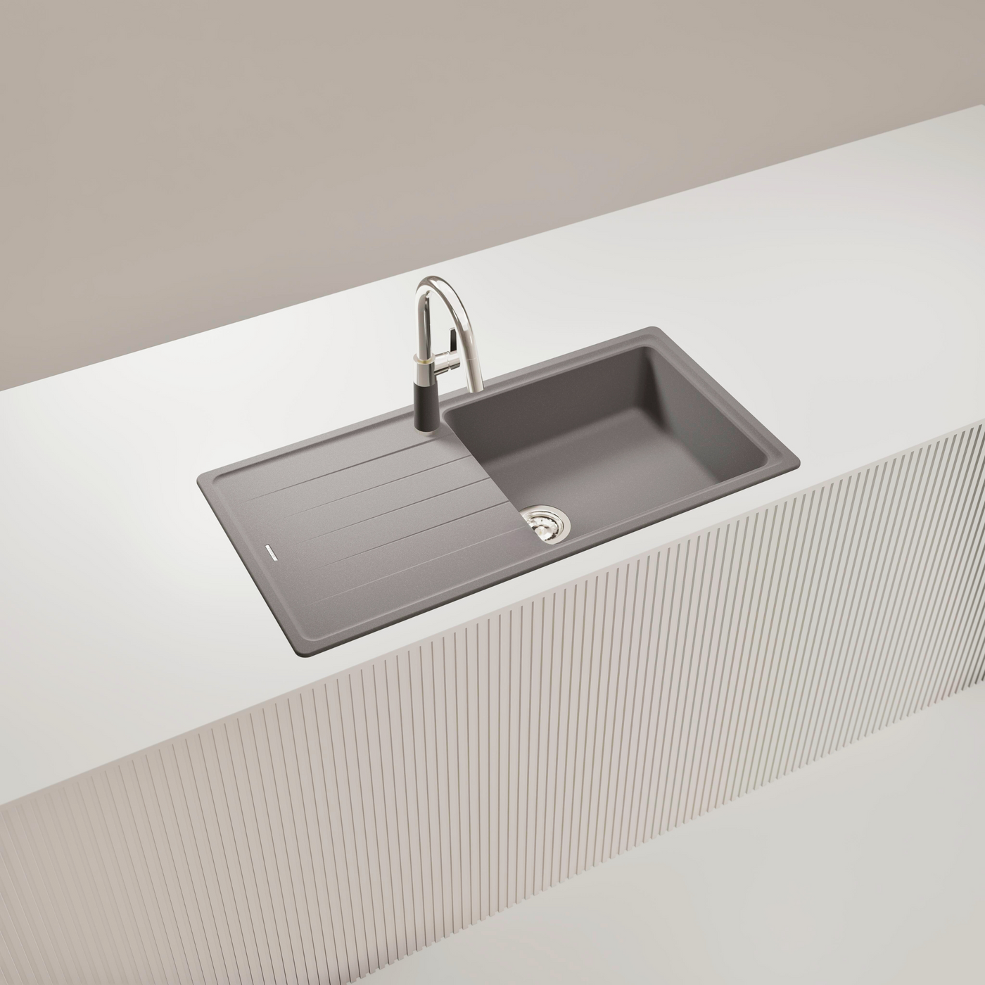 Évier granit gris Schock ELEMENT 1 grand bac 1 égouttoir