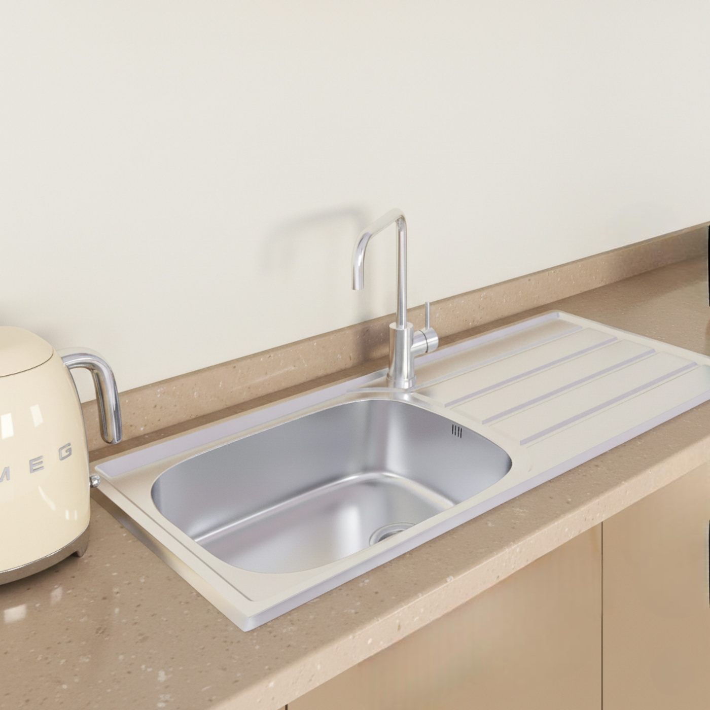 Évier inox lisse Luisina ROCK 1 grand bac 1 égouttoir