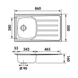 Évier inox lisse Luisina ROCK 1 bac 1 égouttoir