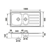 Évier inox lisse Luisina ROCK 1 bac et demi - 1 égouttoir