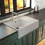 Évier timbre d'office granit blanc grisé mat Kümbad EWEN 1 bac 1 égouttoir à droite