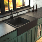 Évier timbre d'office granit noir Kümbad EWEN 1 bac 1 égouttoir à droite