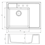 Évier timbre d'office granit noir Kümbad EWEN 1 bac 1 égouttoir à droite