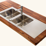 Évier inox lisse Luisina FAGOTTO 2 bacs 1 égouttoir