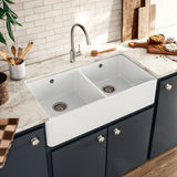 Évier timbre d'office céramique blanc Sanindusa FARMHOUSE 2 bacs 895x460